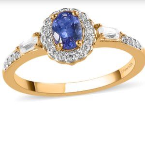 Tanzanite/White Zircon Halo Ring/VYG Over Sterling Silver 0.75 ctw